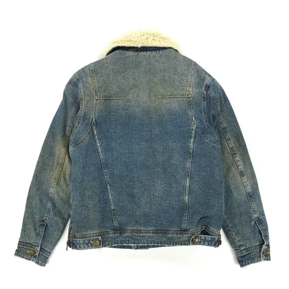 FREE PEOPLE Shaggy Fur Denim Trucker Jacket Festival Boho Indie Downtown Girl - Picture 8 of 13